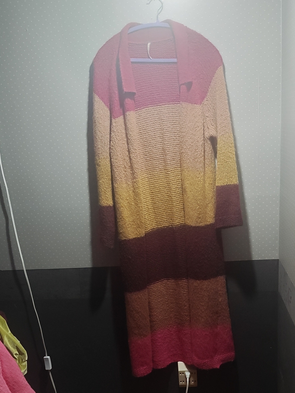 Free People Colorblock Knit Cardigan Dress in Red, Mustard & Brown L